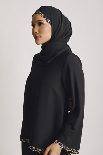 Afya Sulam Overlap Skirt Kurung Kedah Black